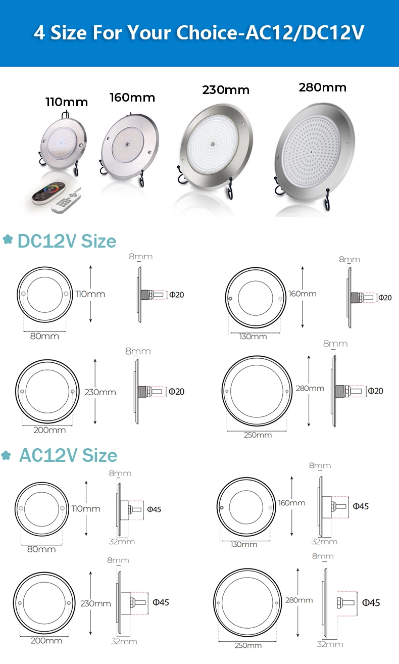 2021 Super Slim IP68 Waterproof Resin New LED Underwater Flat Pool Light Remote Control